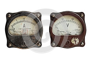 Voltmeter and ammeter isolated on white background