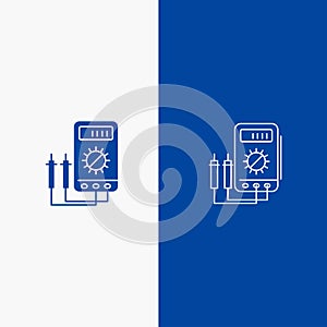 Voltmeter, Ampere, Watt, Digital, Tester Line and Glyph Solid icon Blue banner Line and Glyph Solid icon Blue banner