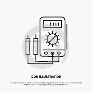 Voltmeter, Ampere, Watt, Digital, Tester Line Icon Vector