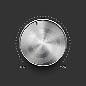 Volume button with metal texture. Min and max level. Vector illustration