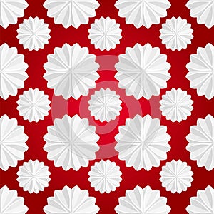 Volume decorative white star-shaped marshmallow. Seamless Christmas pattern.