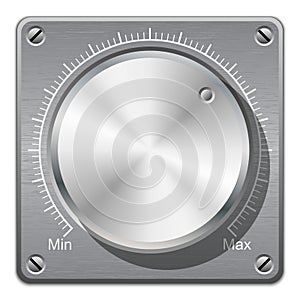 Volume knob with graduated scale or calibration on metal plate
