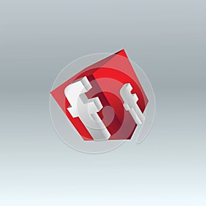 The volume letter f, 3d, the vector illustration, red