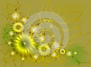 Volume monochrome floral composition in Golden tones, vignette.EPS10 vector illustration