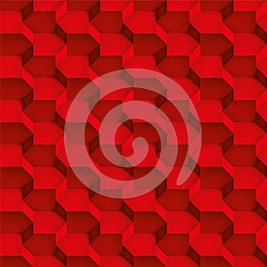 Volume realistic vector cubes texture, red geometric seamless tiles pattern, design background for you projects