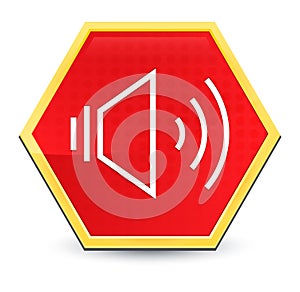 Volume speaker icon abstract red hexagon button bright yellow frame elegant design