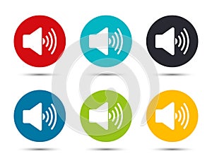 Volume speaker icon flat round button set illustration design
