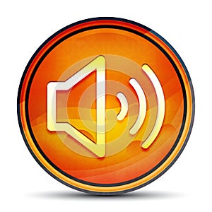 Volume speaker icon shiny bright orange round button illustration