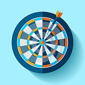 Volume Target icon in flat style on color background. Darts game. Arrow in the center aim. Vector design element for you business
