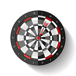 Volume Target icon in flat style on white background. Darts game. Arrow in the center aim. Vector design element for you business