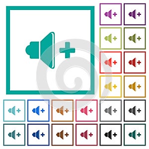 Volume up flat color icons with quadrant frames
