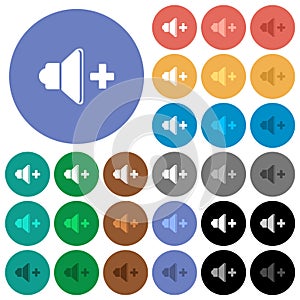 Volume up round flat multi colored icons