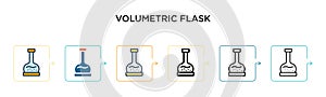 Volumetric flask vector icon in 6 different modern styles. Black, two colored volumetric flask icons designed in filled, outline,