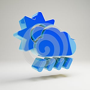 Volumetric glossy blue Cloud Sun Rain icon isolated on white background