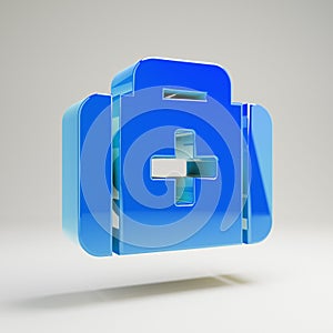 Volumetric glossy blue Medkit icon isolated on white background
