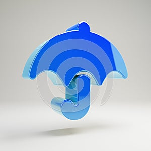 Volumetric glossy blue umbrella icon isolated on white background