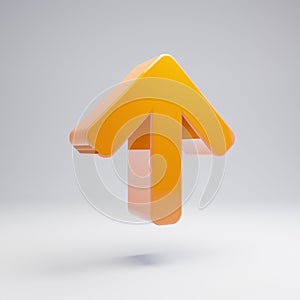 Volumetric glossy hot orange Arrow Up icon isolated on white background