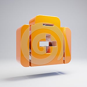 Volumetric glossy hot orange Medkit icon isolated on white background