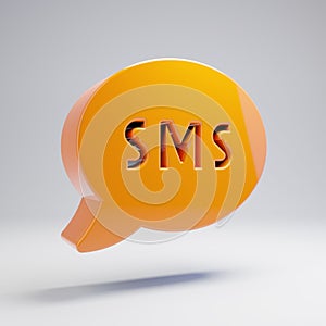 Volumetric glossy hot orange SMS icon isolated on white background