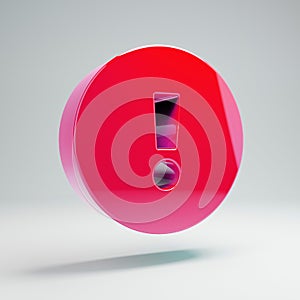 Volumetric glossy hot pink Exclamation Circle icon isolated on white background
