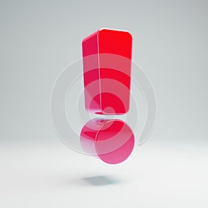 Volumetric glossy hot pink Exclamation icon isolated on white background