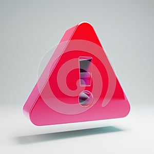 Volumetric glossy hot pink Exclamation Triangle icon isolated on white background