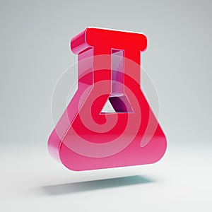 Volumetric glossy hot pink Flask icon isolated on white background