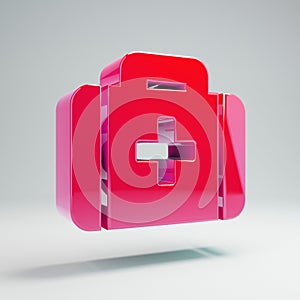 Volumetric glossy hot pink Medkit icon isolated on white background