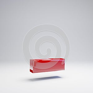 Volumetric glossy red dash symbol isolated on white background