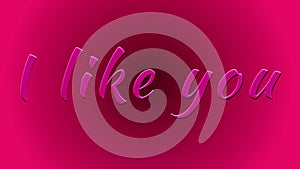 Volumetric inscription I love you. Animated pink background.