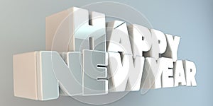 Volumetric letters of the text `Happy New Year`, 3d image.