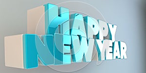 Volumetric letters of the text `Happy New Year`, 3d image.