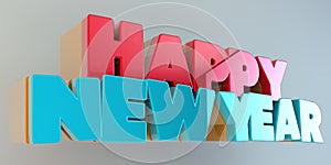 Volumetric letters of the text `Happy New Year`, 3d image.