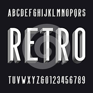 Volumetric retro alphabet font. volume type letters and numbers.