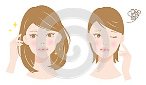 Voluming and thin hair woman illustration.  hair care and beauty concept
