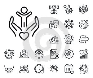 Volunteer care line icon. Hospice service sign. Online doctor, patient and medicine. Vector