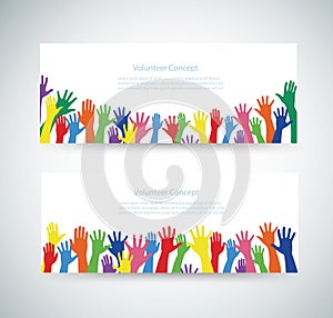 Volunteer concept, free hands rise up banner background vector illustration