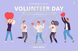 Volunteer day concept. Charity, volunteering vector landing page template