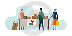 Volunteer distributing food to people during coronavirus covid-19 epidemic