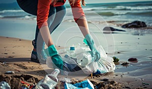 Volunteer Efforts in Ocean Beach Cleanup. Generative ai