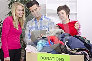 Volunteer group with clothing donation