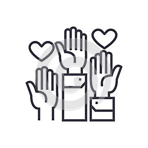 Volunteer hands linear icon, sign, symbol, vector on isolated background