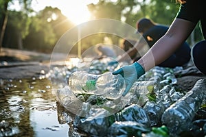 Volunteer help collect trash into black garbage bags at various locations on the occasion of World Environment Day.by