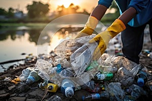 Volunteer help collect trash into black garbage bags at various locations on the occasion of World Environment Day.by