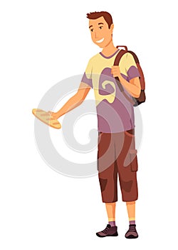 Volunteer help homeless man. Idea of charity and support. Care about people. Isolated vector flat illustration