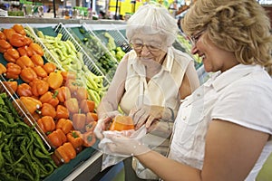 Volunteer helping senior with her shopping photo