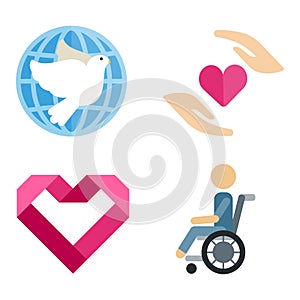 Volunteer icons charity donation vector set humanitarian awareness hand hope aid support