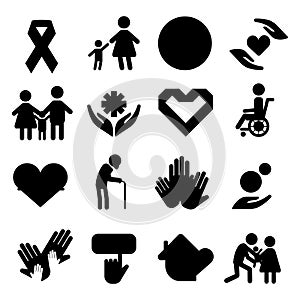 Volunteer silhouettecharity donation vector set humanitarian awareness hand hope aid support people