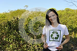 Volunteer wearing a recycling t-shirt