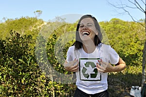 Volunteer wearing a recycling t-shirt